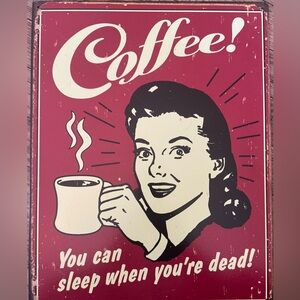 Vintage-Style Coffee Wall Sign - Burgundy & Cream